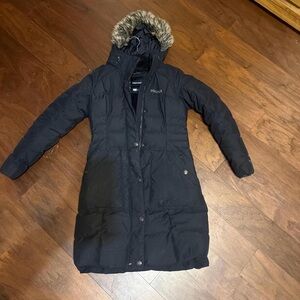 Marmot Black Puffer Coat with Fur Hood